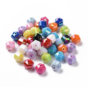 Opaque Acrylic Imitation Shell Beads, Hexagon, Mixed Color, 15.5~16x17.5~18x14mm, Hole: 2.5mm