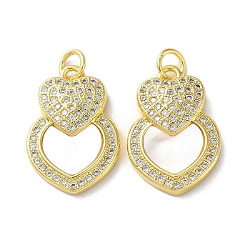 Valentine"s Day Brass Micro Pave Clear Cubic Zirconia Pendants, with Shell, Heart, Real 18K Gold Plated, 20x14x2.5mm, Hole: 3.5mm