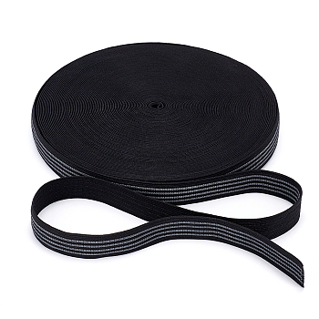 Polyester Elastic Ribbon, with Rubber, Non-slip Band, Black, 25x1.5mm, 30m/roll