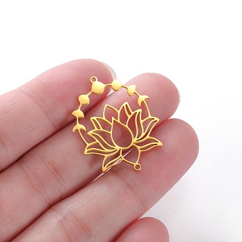 304 Stainless Steel Connector Charms, Lotus Link, Golden, 32x25mm