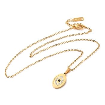 Horse Eye Vacuum Plating 304 Stainless Steel Pendant Necklaces, with Rhinestone, Golden, 15.71 inch(39.9cm)