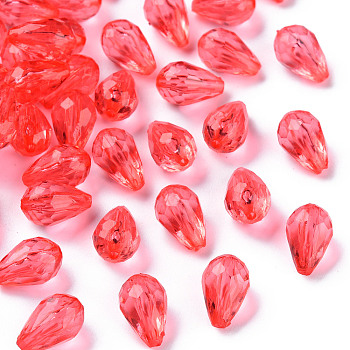 Transparent Acrylic Beads, Faceted, Teardrop, Crimson, 12x8mm, Hole: 1.5mm, about 1338pcs/500g