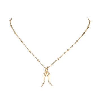 Alloy Double Italian Horn Pendant 304 Stainless Steel Satellite Chain Necklaces, Golden, 15.87 inch(40.3cm)