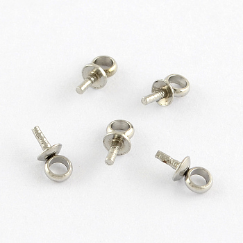201 Stainless Steel Cup Pearl Peg Bails Pin Pendants Bails for Half Drilled Beads, Stainless Steel Color, 6.5x3mm, Hole: 2mm