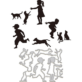 Children and Pet Carbon Steel Cutting Dies Stencils, for DIY Scrapbooking, Photo Album, Decorative Embossing Paper Card, Stainless Steel Color, Human, 103x134x0.8mm