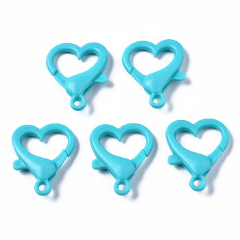 Opaque Acrylic Lobster Claw Clasps, Heart, Dark Turquoise, 26.5x22x6.5mm, Hole: 3mm