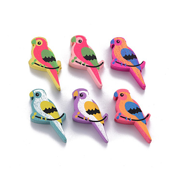 6 Styles Printed Natural Wooden Beads, Dyed, Bird, Mixed Color, 31x17x5mm, Hole: 1.6mm, about 830pcs/500g