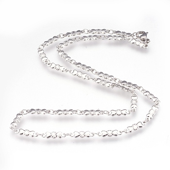 304 Stainless Steel Link Necklaces, Heart and Flower, Stainless Steel Color, 17.3 inch(44cm), 3mm