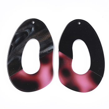 Cellulose Acetate(Resin) Big Pendants, Two-tone, Black, 56x35.5x2.5mm, Hole: 1.5mm