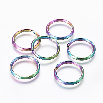 Ion Plating(IP) 304 Stainless Steel Split Key Rings, Keychain Clasp Findings, Rainbow Color, 23.5mm