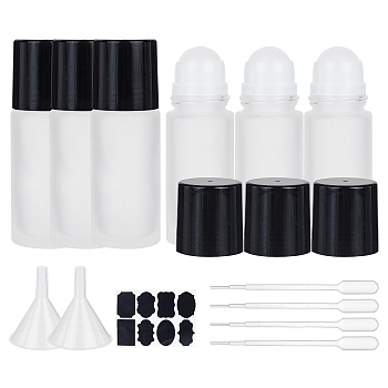 DIY Essential Oil Bottle Kits, with Frosted Glass Essential Oil Empty Perfume Bottle, Plastic Funnel Hopper & Pipettes, Chalkboard Sticker Labels, Black Lid, 3.8x11.1cm, Capacity: 50ml, 6pcs/set
