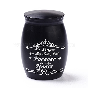 Alloy Cremation Urn, Column with Word & Floral Pattern, for Commemorate Kinsfolk Cremains Container, Black, 30.5x29.5x40.5mm(AJEW-XCP0001-34)
