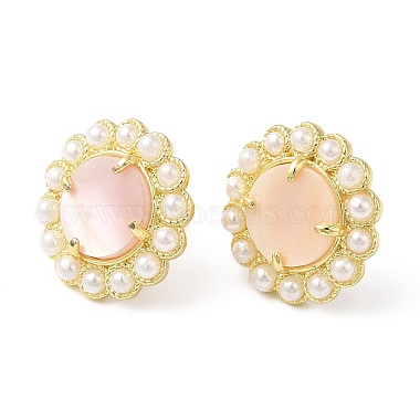 Natural Shell Flower Stud Earrings with Plastic Pearl Beaded(EJEW-E599-04G-01)-3