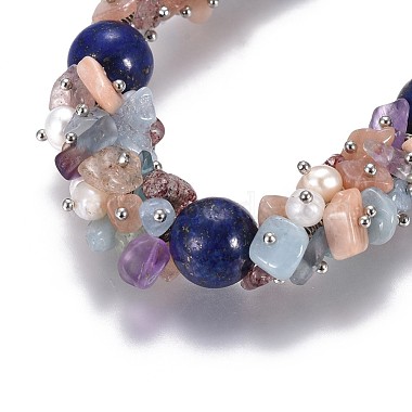 Armbänder aus natürlichen Mischsteinen und Lapislazuli-Perlen (gefärbt).(BJEW-JB04163-02)-2