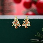 925 Sterling Silver Cubic Zirconia Stud Earrings, Golden, Christmas Tree, 13x9mm(EJEW-F394-01B-G)