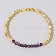 Colorful Birthstone Faceted Bicone & Brass Beaded Stretch Bracelets for Women, Purple, 6-7/8 inch(17.5cm)(RJ7989-2)