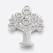 304 Stainless Steel Pendants, Tree, Stainless Steel Color, 30.5x25x2mm, Hole: 1.5mm(STAS-P197-018P)