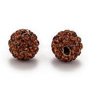 Pave Disco Ball Beads, Polymer Clay Rhinestone Beads, Round, Coffee, PP13(1.9~2mm), 6 Rows Rhinestone, 10mm, Hole: 1.5mm(RB-A130-10mm-22)
