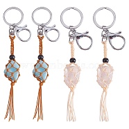 4Pcs  2 Colors Macrame Fringe Braided Keychain, Black Glass Bead Tassel Charm Key Ring for Handbag, Car Decoration, Wheat, Sandy Brown, 17.5cm, 2pcs/color(AJEW-SW00014-06)