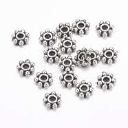 Tibetan Style Alloy Daisy Spacer Beads, Flower, Lead Free & Cadmium Free, Antique Silver, 4.5x1.5mm, Hole: 1mm, about 1000pcs/100g(X-LF0991Y-AS-RS)