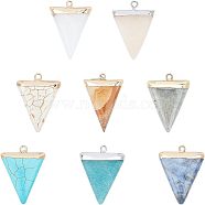 Electroplate Natural & Synthetic Mixed Gemstones Pendants, Top Plated, with Iron Loops, Triangle, 30~34x23x5~5.5mm, Hole: 1.6mm, 8materials, 1pc/material, 8pcs/box(G-NB0001-97)