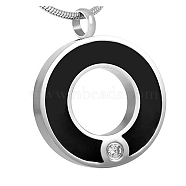 Women's Stainless Steel Rhinestone & Enamel Ring Memorial Urn Necklace for Ashes, Stainless Steel Color, 15.75~19.69 inch(40~50cm) (PW-WGA4BEB-01)