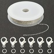 DIY Chain Bracelet Necklace Making Kit, Including Brass Heart Link Chains & Open Jump Rings, Zinc Alloy Lobster Claw Clasps, Silver, Chain: 3M/set(DIY-YW0007-05S)