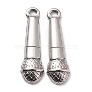 304 Stainless Steel Pendants, Textured, Microphone, Stainless Steel Color, 20x6x2.5mm, Hole: 1.2mm(STAS-B024-84P)