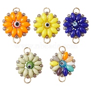 Glass & Lampwork Connector Charms, Evil Eye Flower Links with Golden Tone 304 Stainless Steel Double Loops, Mixed Color, 20x15x4mm, Hole: 3mm(PALLOY-YW0001-49)