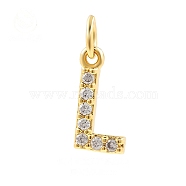 Brass Cubic Zirconia Pendants with Jump Rings, Real 18K Gold Plated, Letter L, 14.8x7.7x2.2mm, Hole: 2.8mm(FIND-PW0024-09L)