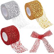 3 Rolls 3 Colors Glitter Sequin Deco Mesh Ribbons, Tulle Fabric, Tulle Roll Spool Fabric For Skirt Making, Mixed Color, 2 inch(50.5mm), 10 yards/roll(9.14m/roll), 1 roll/color(ORIB-GF0001-05)