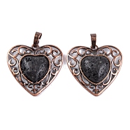 Natural Lava Rock Peach Love Heart Pendants, Rack Plating Brass Hollow Heart Charms, Cadmium Free & Lead Free, Red Copper, 29.5x30.5x7.5mm, Hole: 7.5x5mm(G-G158-01-06)