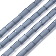 Electroplate Glass Beads Strands, Frosted, Column, Light Steel Blue, 5x2.5mm, Hole: 0.8mm, about 72~75pcs/strand, 13.98 inch~14.25 inch(35.5~36.2cm)(EGLA-T023-02-B02)