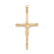Easter 304 Stainless Steel Big Pendants, with Crystal Rhinestone, Crucifix Cross, Golden, 75x44x7mm, Hole: 6.5x12mm(STAS-I163-019G)