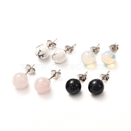 Natural & Synthetic Gemstone Bead Stud Earrings for Women or Men, with Brass Post Earring Findings, 20.5x8~8.5mm, Pin: 0.8mm(EJEW-JE04626)