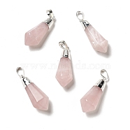 Natural Rose Quartz Pointed Pendants, with Silver Tone Brass Findings, Bullet, 35~36.5x13~13.5x12mm, Hole: 5x7mm(G-P474-02S-03)