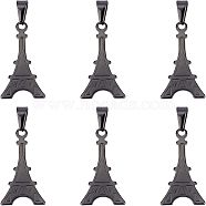 Unicraftale 304 Stainless Steel Pendants, Tower, Gunmetal, 35x18.5x1.5mm, 6pcs/box(STAS-UN0037-82)