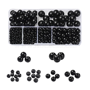 442Pcs 6 Style Glass Round Beads, Black, 3~12mm, hole: 0.5~1mm(GLAA-YW0001-20B)