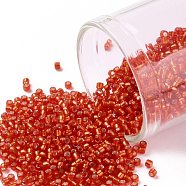 TOHO Round Seed Beads, Japanese Seed Beads, (25F) Silver Lined Frost Light Siam Ruby, 15/0, 1.5mm, Hole: 0.7mm, about 3000pcs/bottle, 10g/bottle(SEED-JPTR15-0025F)