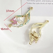 Alloy Enamel Connector Charms, Golden, Flower Links, Colorful, 37x16mm(PW-WG61801-07)