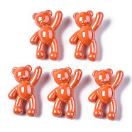 Opaque Acrylic Pendants, Pearl Luster Plated, Bear, Orange Red, 36x22x13.5mm, Hole: 2.5mm(PACR-ZX016-08G)