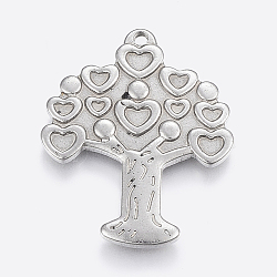 304 Stainless Steel Pendants, Tree, Stainless Steel Color, 30.5x25x2mm, Hole: 1.5mm(STAS-P197-018P)
