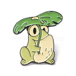 Frog with Leaf Enamel Pin, Cartoon Alloy Badge for Backpack Clothes, Electrophoresis Black, Green, 33x28x1.5mm, Pin:1.3mm(JEWB-H006-09EB)