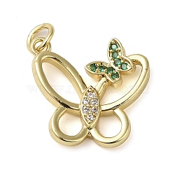 Brass Micro Pave Clear Cubic Zirconia Pendants, Butterfly, Real 18K Gold Plated, 17x18.5x3mm(KK-U005-01K-G)