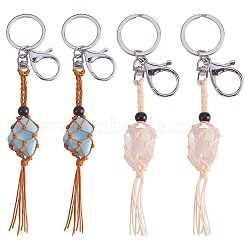 4Pcs  2 Colors Macrame Fringe Braided Keychain, Black Glass Bead Tassel Charm Key Ring for Handbag, Car Decoration, Wheat, Sandy Brown, 17.5cm, 2pcs/color(AJEW-SW00014-06)