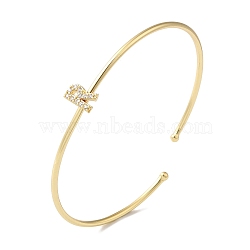 Rack Plating Brass Micro Pave Clear Cubic Zirconia Letter Open Cuff Bangles, Torque Bangles for Women, Real 18K Gold Plated, Lead Free & Cadmium Free, Letter R, Inner Diameter: 1-7/8x2-1/4 inch(4.8x5.8cm)(BJEW-A018-01G-R)