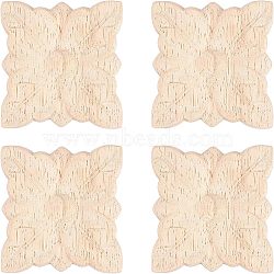 Natural Solid Wood Carved Onlay Applique Craft, Unpainted Onlay Furniture Home Decoration, Flat Round with Flower, BurlyWood, 154x154x7mm(WOOD-FH0001-35)