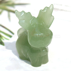 Christmas Natural Green Aventurine Carved Healing Deer Figurines, Reiki Energy Stone Display Decorations, 20~30mm(WG18412-02)