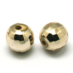 Faceted Round Plated Acrylic Beads, Golden Plated, 10mm, Hole: 1.5mm, about 800pcs/pound(PACR-L001-10mm-G)