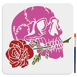 US 1Pc PET Hollow Out Drawing Painting Stencils, with 1Pc Art Paint Brushes, for DIY Scrapbook, Photo Album, Skull, 300x300mm(DIY-MA0003-18B)
